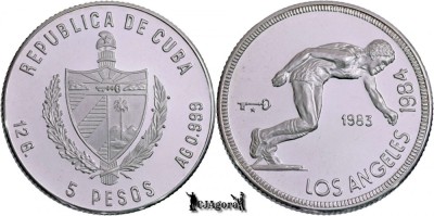 1983, 5 Pesos - Alergător - Cuba | KM 109 | PROOF foto