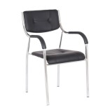 Scaun vizitator GN cu manere, cadru cromat, piele ecologica, 150 kg, negru