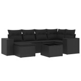 Cumpara ieftin Set canapele de gradina cu perne, 7 piese, negru, poliratan