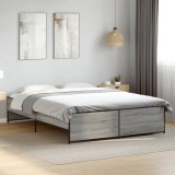 VidaXL Cadru de pat, gri sonoma, 140x200 cm, lemn prelucrat și metal