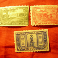 Serie SUA 1925 - 150 Ani - Batalia Lexington ,3 val. ,pliu val.2 ,val.1si5nu au