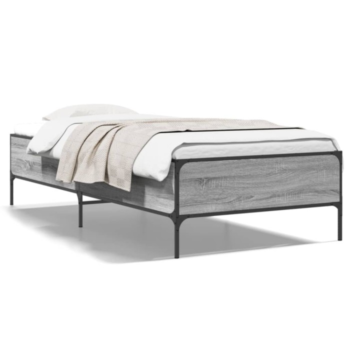 vidaXL Cadru de pat, gri sonoma, 75x190 cm, lemn prelucrat și metal 844994