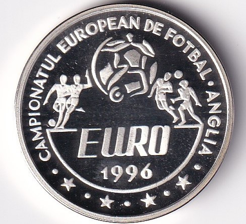 Romania 100 Lei 1996 (Camionatul Europen de Fotbal)Argint 27g/925 KM-119 UNC !!!