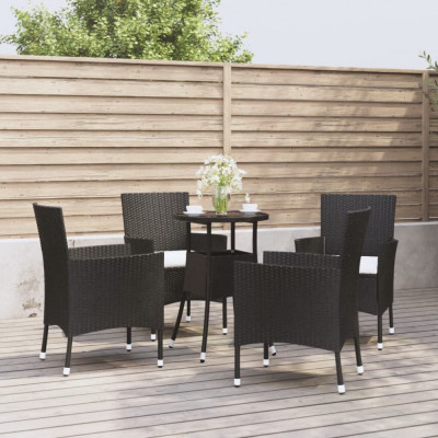 vidaXL Set bistro de grădină cu perne, 5 piese, negru, poliratan 3187415 foto
