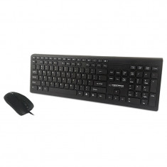 Kit mouse si tastatura Esperanza Rialto, WIred, senzor optic, 3 butoane, taste tiparite UV, protectie interferente, Black foto