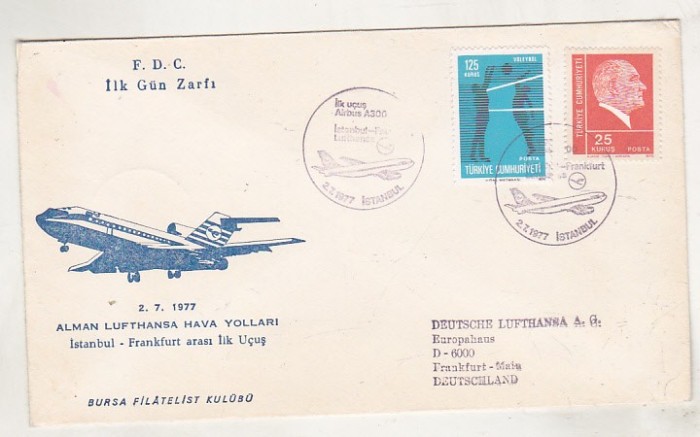 bnk fil Plic ocazional Zbor Lufthansa Airbua A300 Istambul-Frankfurt - 1977