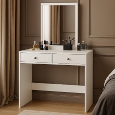 Masa de toaleta si machiaj Mega cu 2 sertare si oglinda, 100x50x134 cm, finisaj alb Household NewTrend