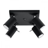 Lustră De Tavan Ring Negru Oțel 4 Becuri Tub Modern De Interior