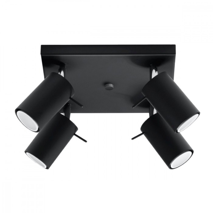 Lustră De Tavan Ring Negru Oțel 4 Becuri Tub Modern De Interior