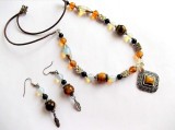 set colier si cercei cu ochi de tigru , piatra lunii , onix 35597