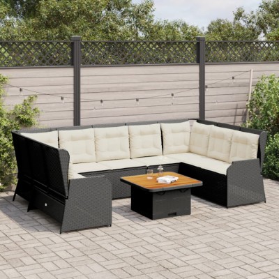 vidaXL Set mobilier de grădină cu perne, 7 piese, negru, poliratan 3262369 foto