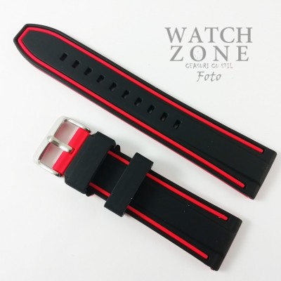 Curea pentru ceas Alfa - Silicon Ro?u ?i Negru - 18mm, 20mm, 22mm, 24mm - 5S15 Rosu foto