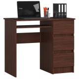 Birou pentru computer cu 3 sertare si raft tastatura, dreapta, wenge