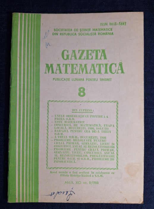 Carte - Gazeta Matematica, anul XCI, nr. 8, august 1986