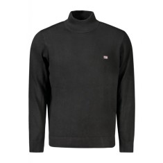 Pulover cu guler inalt barbati, cu mini logo brodat, Regular fit, negru, 2XL