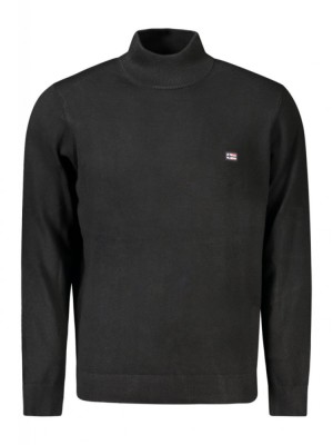 Pulover cu guler inalt barbati, cu mini logo brodat, Regular fit, negru, 2XL foto
