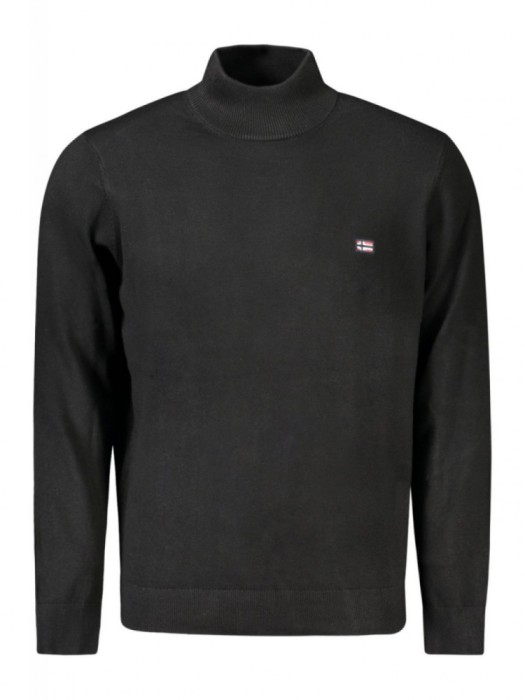 Pulover cu guler inalt barbati, cu mini logo brodat, Regular fit, negru, 2XL