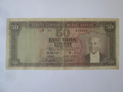 Rara! Turcia 50 Lirasi/Lire 1970(1971) foto