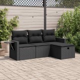 vidaXL Set mobilier de grădină cu perne, 4 piese, negru, poliratan 3325451