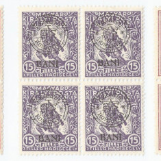 Romania/Ungaria, emisiunea Cluj, LP 5/1919, Binefacere, blocuri de 4 timbre, MNH