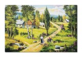 Cumpara ieftin Tablou peisaj de la munte cu tarancuta si case pictat manual, Pe meleaguri mioritice, 120x80cm ulei pe panza, Constantin Feraru
