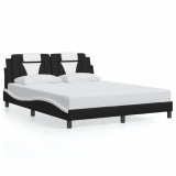 Cadru de pat cu LED, negru si alb, 160x200 cm, piele ecologica GartenMobel Dekor, vidaXL