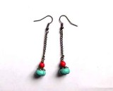 Cercei turcoaz si howlite rosu, cercei combinatie tibetana 32218