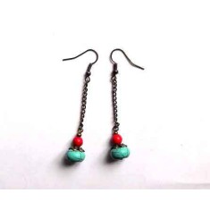 Cercei turcoaz si howlite rosu, cercei combinatie tibetana 32218
