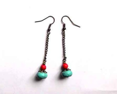 Cercei turcoaz si howlite rosu, cercei combinatie tibetana 32218 foto