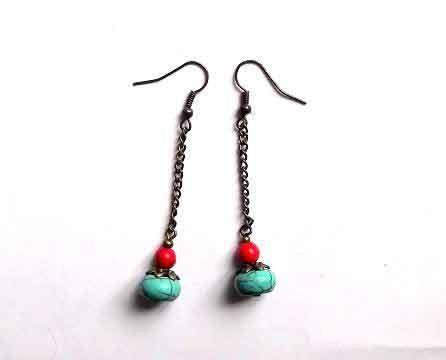Cercei turcoaz si howlite rosu, cercei combinatie tibetana 32218