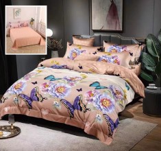 Lenjerie pat dublu,bumbac finet,6 piese,cearceaf normal 220x240cm, cearceaf pilota 200x220cm, 2 fete de perna 50x70, 2 fete de perna 70x70-M188