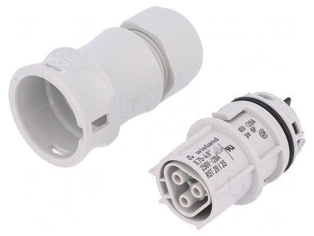 Mufă Circulară RST Mamă 3 PIN Argintat 20A 250V Gri