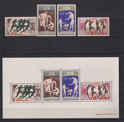 REP. GABON 1964 JOCURILE OLIMPICE TOKYO MI. 203-206 +BL. 2 MNH foto