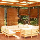 VidaXL Set mobilier grădină cu perne crem, 11 piese, lemn masiv de pin