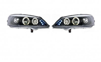 Set faruri tuning Opel Astra G 01.1998- 08.2009 BestAutoVest fata stanga+dreapta, transparent negru, tip bec H1+H1 foto