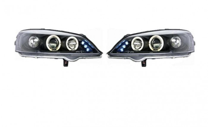 Set faruri tuning Opel Astra G 01.1998- 08.2009 BestAutoVest fata stanga+dreapta, transparent negru, tip bec H1+H1