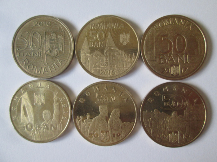 Romania lot 6 monede comemorative 50 Bani,vedeti foto