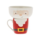 Cana Craciun, set cana cu bol, model Mos Craciun, portelan, 370 ml