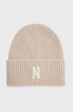 Norse Projects căciulă de l&acirc;nă Merino Lambswool Rib N Logo Beanie culoarea bej, de l&acirc;nă, N95-0953-2064