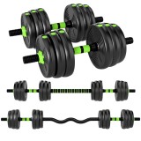 SPORTNOW Set Bară cu Greutăți 3 &icirc;n 1 cu 16 Discuri și Prindere Antiderapantă, 140x20x20 cm, Verde | Aosom Romania