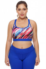 BRA223P-43 Bustiera sport multicolora cu bretele in Y la spate - plus size foto