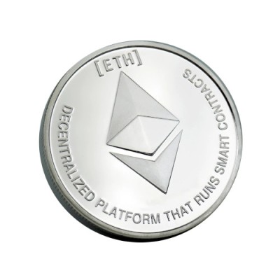 Decoratiune, Ethereum Moneda de Colectie din Metal gros 3mm, Crypto Suvenir, ETC, Silver foto