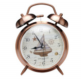 Ceas de masa desteptator Pufo Sail Dreams cu buton de iluminare cadran, metalic, 16 cm, aramiu