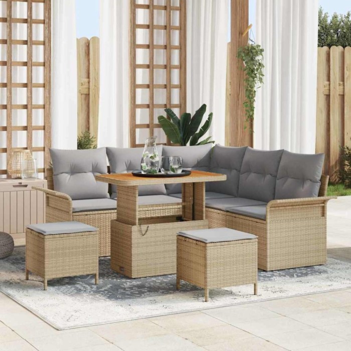 vidaXL Set de canapele pentru grădină cu pernă 8 pcs Bej, Gri deschis