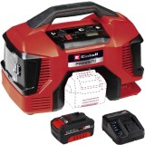 Einhell Pressito 18/21 PXC + Starter Kit - Compresor aer 10.5 bar + Set 1 acumulator si incarcator Li-Ion 18 V 4 Ah