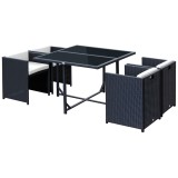 Outsunny Set Mobilier de Grădină cu Masă de Pr&acirc;nz, 4 Scaune și Perne, 109x109x72 cm, Negru | Aosom Romania