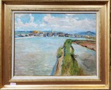 Ugo Flumiani: Portul Trieste, Ulei/Panza 50x65cm, Tablou cu Certificat Autenticitate, Arta Italiana