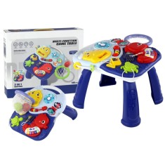 Masuta si Panou cu Activitati Montessori 2 in 1, Jucarie Muzicala, LuminI LED, Pian, Forme si Culori, Educativa Bebelusi, Albastru, 18 luni +