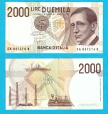 Italia (p#115) 2000 Lire 1990 aUNC 'Marconi' serie: SA 847374 B; (ROG CITITI DETALIILE!)