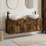 Cumpara ieftin Set dulap baie 3 buc. Stejar fumuriu 157 x 44,5 x 80 cm
